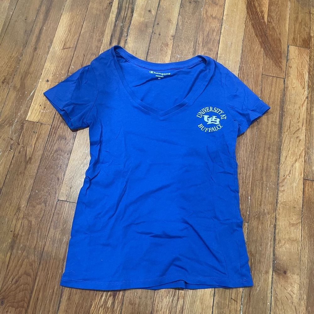 University at buffalo champion blue v neck logo t shirt